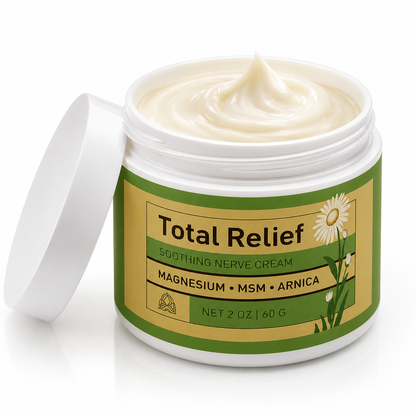 Total Relief Magnesium Cream, open jar showing the cream texture